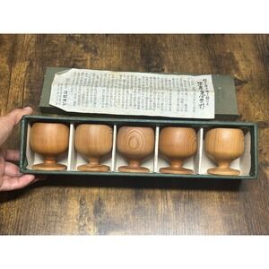 Vtg Japanese Yakusugi Cedar Sake Cups Set (5)‎ Handcrafted Wood Japan Ochoko